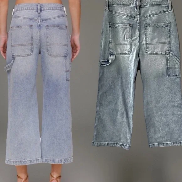 Avec Les Filles NWT Drawstring Cropped Wide Leg Badlands Wash Cargo Jeans, 27 - Picture 13 of 15